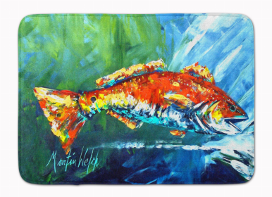 Sealife Themed Art/Painting Machine Washable Memory Foam Mat (Color: Break Through Red Fish, size: 27 x 19)
