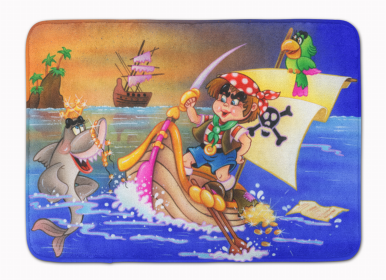Sealife Themed Art/Painting Machine Washable Memory Foam Mat (Color: Boy Playing Piriate with Dolphin, size: 27 x 19)