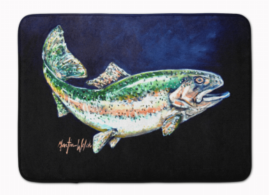Sealife Themed Art/Painting Machine Washable Memory Foam Mat (Color: Deep Blue Rainbow Trout, size: 27 x 19)