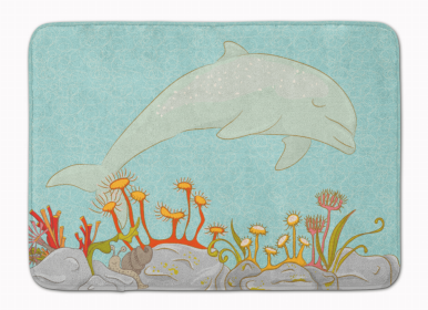 Sealife Themed Art/Painting Machine Washable Memory Foam Mat (Color: Dolphin Underwater Scene, size: 27 x 19)