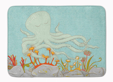 Sealife Themed Art/Painting Machine Washable Memory Foam Mat (Color: Octopus Underwater Scene, size: 27 x 19)