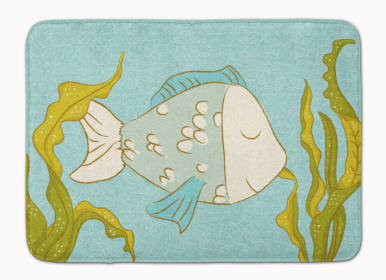 Sealife Themed Art/Painting Machine Washable Memory Foam Mat (Color: Blue Fish, size: 27 x 19)