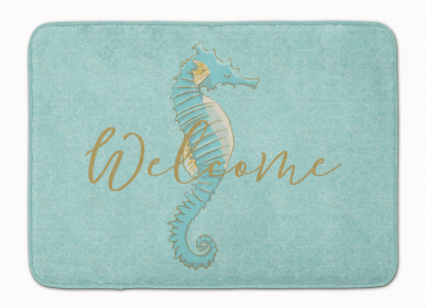 Sealife Themed Art/Painting Machine Washable Memory Foam Mat (Color: Seahorse Welcome, size: 27 x 19)
