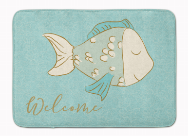 Sealife Themed Art/Painting Machine Washable Memory Foam Mat (Color: Blue Fish Welcome, size: 27 x 19)
