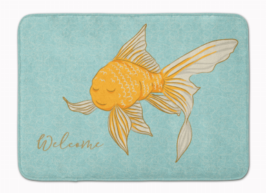 Sealife Themed Art/Painting Machine Washable Memory Foam Mat (Color: Gold Fish Welcome, size: 27 x 19)