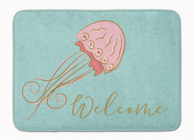 Sealife Themed Art/Painting Machine Washable Memory Foam Mat (Color: Jelly Fish Welcome, size: 27 x 19)