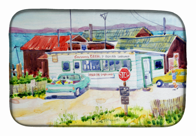 Sealife Themed Dish Drying Mat (Color: Seafood Shack for fresh shrimp, size: 14 x 21)