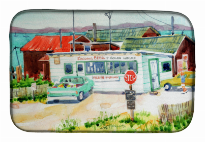 Sealife Themed Dish Drying Mat (Color: Tacoma Beer and Boiled Shrimp Market, size: 14 x 21)