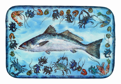 Sealife Themed Dish Drying Mat (Color: Fish/Speckled Trout, size: 14 x 21)