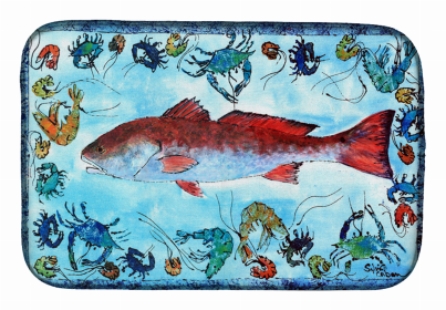 Sealife Themed Dish Drying Mat (Color: Fish/Red Fish, size: 14 x 21)