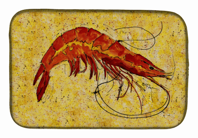 Sealife Themed Dish Drying Mat (Color: Shrimp on Yellow, size: 14 x 21)