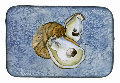 Sealife Themed Dish Drying Mat (Color: Oyster Cool Blue Water, size: 14 x 21)