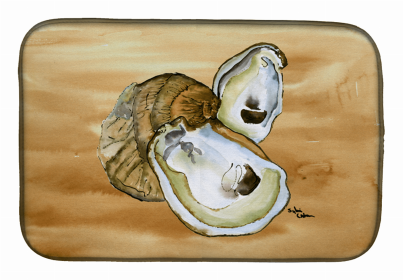 Sealife Themed Dish Drying Mat (Color: Oyster  Sandy B, size: 14 x 21)