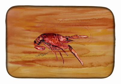 Sealife Themed Dish Drying Mat (Color: Crawfish 3, size: 14 x 21)