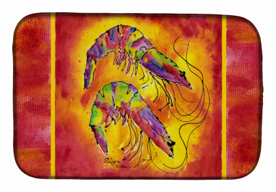 Sealife Themed Dish Drying Mat (Color: Shrimp on, size: 14 x 21)