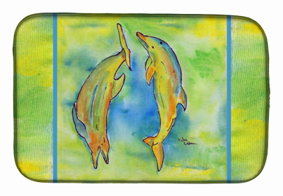Sealife Themed Dish Drying Mat (Color: Dolphin 2, size: 14 x 21)