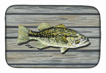 Sealife Themed Dish Drying Mat (Color: Small mouth Bass Fish on Pier, size: 14 x 21)