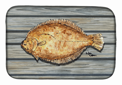 Sealife Themed Dish Drying Mat (Color: Fish/Flounder, size: 14 x 21)