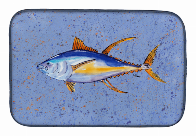 Sealife Themed Dish Drying Mat (Color: Tuna on Blue, size: 14 x 21)