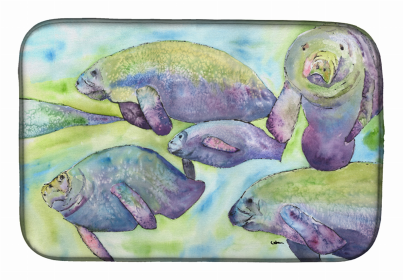 Sealife Themed Dish Drying Mat (Color: Manatee Family, size: 14 x 21)