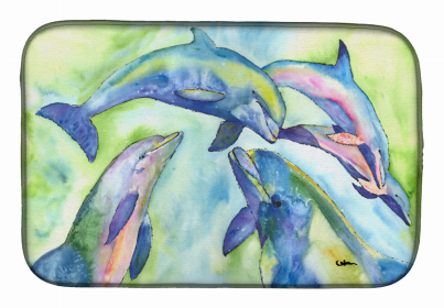 Sealife Themed Dish Drying Mat (Color: Dolphin 3, size: 14 x 21)