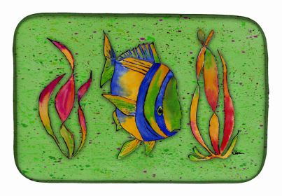 Sealife Themed Dish Drying Mat (Color: Tropical Fish on Green, size: 14 x 21)