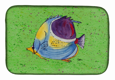 Sealife Themed Dish Drying Mat (Color: Tropical Fish on Green 1, size: 14 x 21)