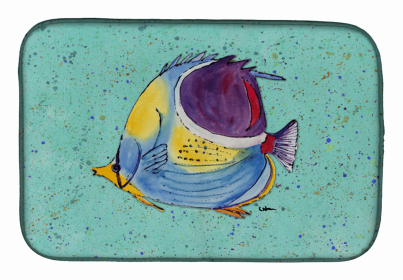 Sealife Themed Dish Drying Mat (Color: Tropical Fish on Teal 1, size: 14 x 21)