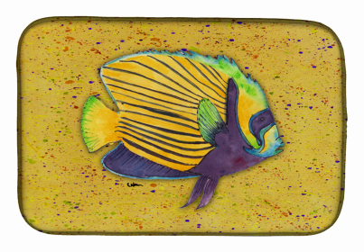 Sealife Themed Dish Drying Mat (Color: Tropical Fish on Mustard, size: 14 x 21)