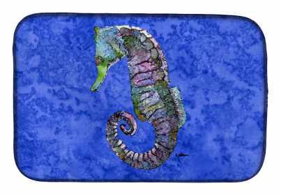 Sealife Themed Dish Drying Mat (Color: Seahorse on Blue, size: 14 x 21)