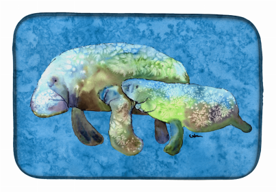 Sealife Themed Dish Drying Mat (Color: Manatee Momma and Baby, size: 14 x 21)