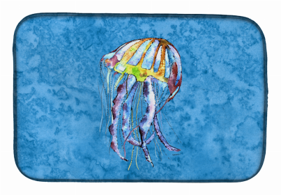 Sealife Themed Dish Drying Mat (Color: Jelly Fish on Blue, size: 14 x 21)