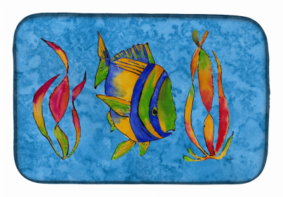 Sealife Themed Dish Drying Mat (Color: Troical Fish and Seaweed on Blue, size: 14 x 21)