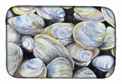 Sealife Themed Dish Drying Mat (Color: Clam Quahog Shells, size: 14 x 21)