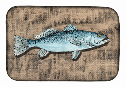 Sealife Themed Dish Drying Mat (Color: Fish -Speckled Trout, size: 14 x 21)