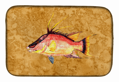 Sealife Themed Dish Drying Mat (Color: Hog Snapper on Gold, size: 14 x 21)