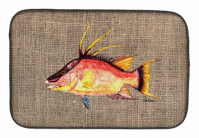 Sealife Themed Dish Drying Mat (Color: Hog Snapper, size: 14 x 21)