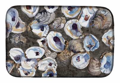 Sealife Themed Dish Drying Mat (Color: Oysters Bunch, size: 14 x 21)