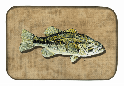 Sealife Themed Dish Drying Mat (Color: Small Mouth Bass, size: 14 x 21)