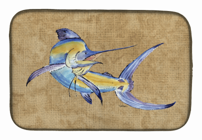 Sealife Themed Dish Drying Mat (Color: Blue Marlin1, size: 14 x 21)