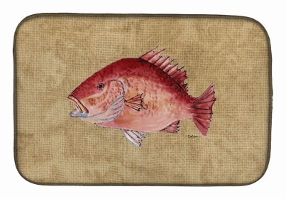 Sealife Themed Dish Drying Mat (Color: Strawberry Snapper, size: 14 x 21)
