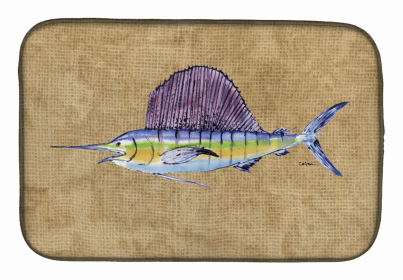 Sealife Themed Dish Drying Mat (Color: Swordfish, size: 14 x 21)