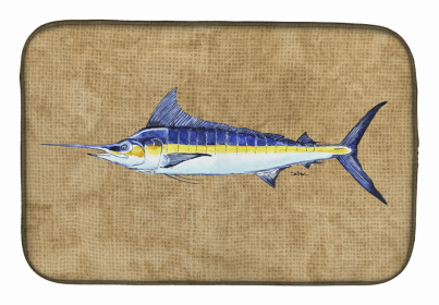 Sealife Themed Dish Drying Mat (Color: Blue Marlin2, size: 14 x 21)