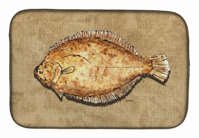 Sealife Themed Dish Drying Mat (Color: Flounder, size: 14 x 21)
