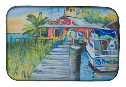 Fishing Boat Dish Drying Mat (Color: Deep Sea Fishing Boat at LuLu's, size: 14 x 21)