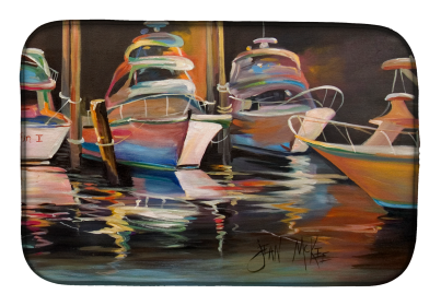 Fishing Boat Dish Drying Mat (Color: Sea Chase Deep Sea Fishing Boats, size: 14 x 21)