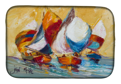 Fishing Boat Dish Drying Mat (Color: Boat Race, size: 14 x 21)