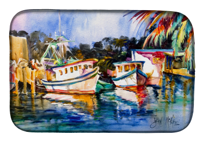 Fishing Boat Dish Drying Mat (Color: Fly Creek Fish Market, size: 14 x 21)
