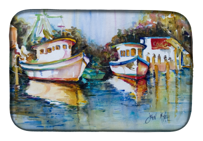 Fishing Boat Dish Drying Mat (Color: Fly Creek Fish Market #2, size: 14 x 21)