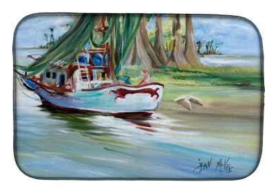 Fishing Boat Dish Drying Mat (Color: Jeannie Shrimp Boat #2, size: 14 x 21)